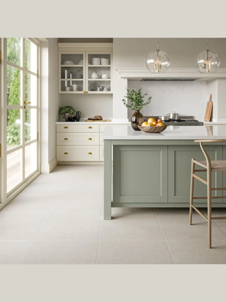 Large Format Minimalist Cream Slabs with Tight Seams