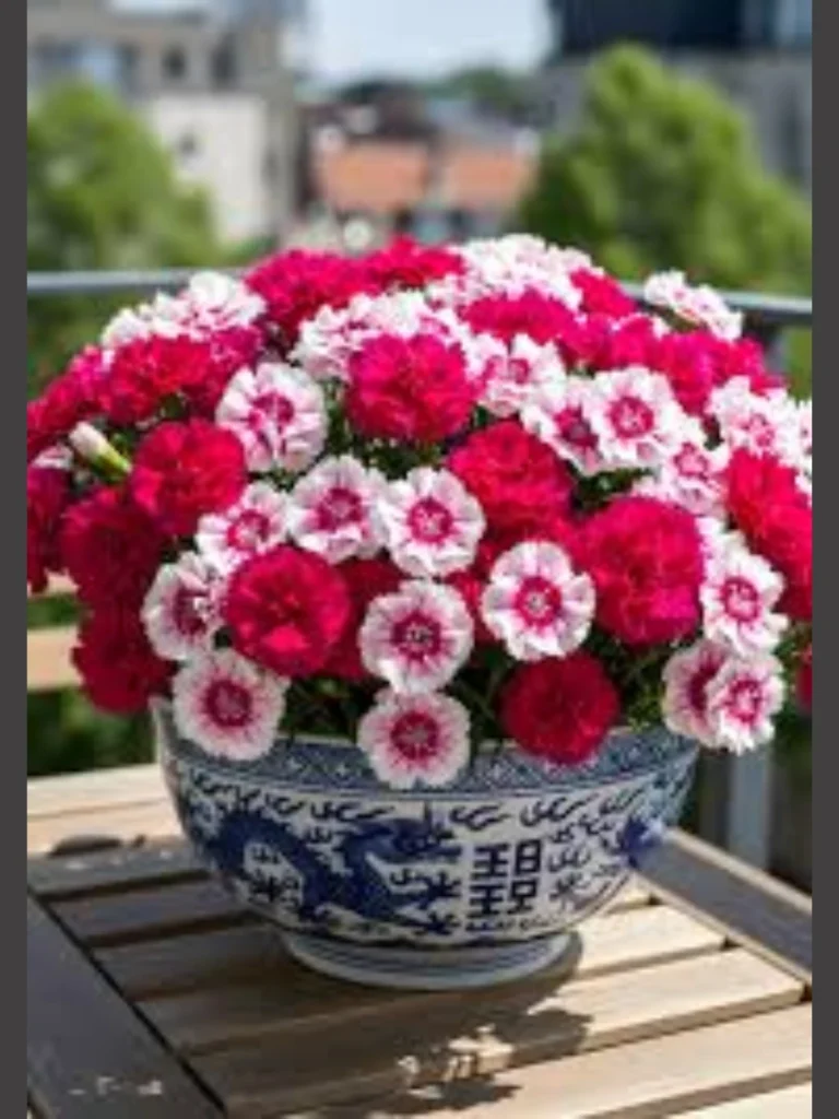 Layer Bright Pink Sweet William Blooms Inside a Shallow White Porcelain Teacup