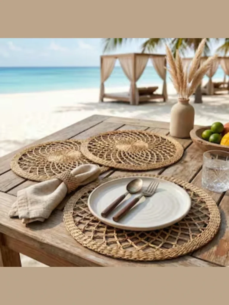 Layer Round Woven Seagrass Chargers Beneath Your Dinnerware