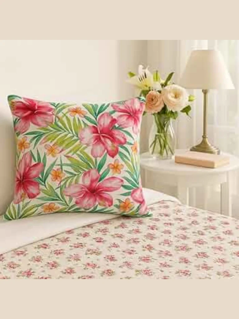 Layer Tropical Fuchsia Pink Hibiscus Prints with Solid Emerald Green and White Slub