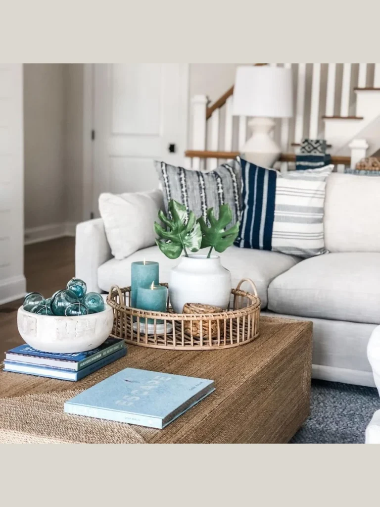 Layer a Large Polished White Coral Sculpture Over an Indigo Blue Linen Book Stack