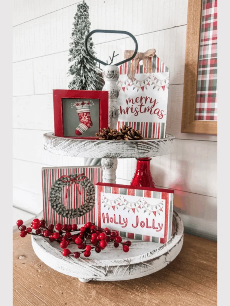 Layer a Mini Red Gingham Fabric Hand Towel Beneath Your Lower Tier Ornaments