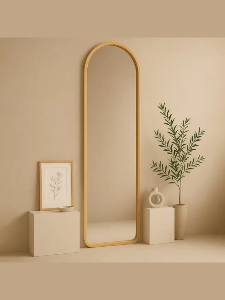 Light Walnut Framed Geometric Mirrors