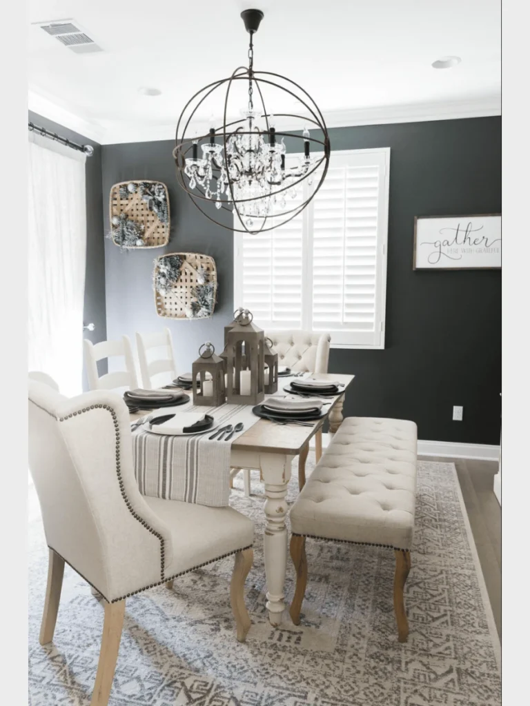 Line Dining Tables with a Multi Colored Striped Linen Runner