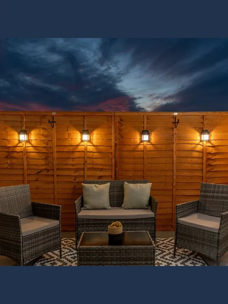 Line Privacy Fences with Solar Powered Up Down Wall Sconces