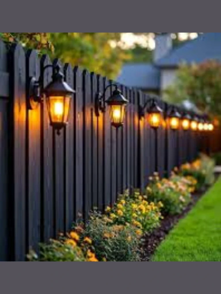 Line Privacy Fences with Solar Powered Up Down Wall Sconces