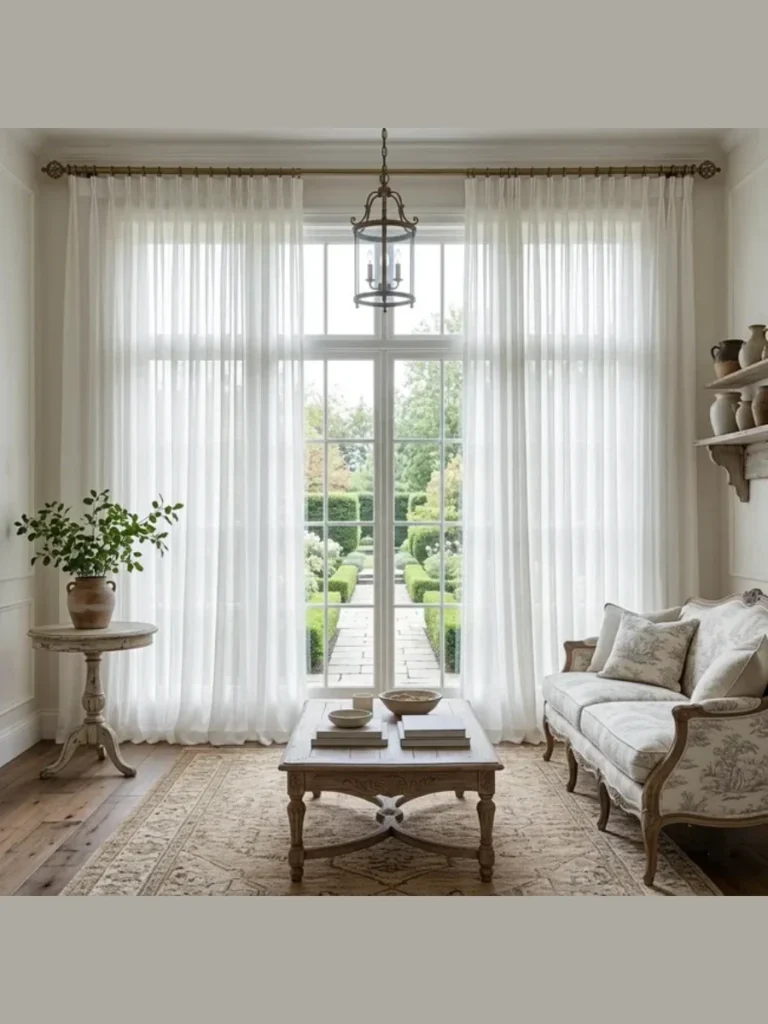 Line Window Borders with Translucent Pure White Sheer Linen Curtains
