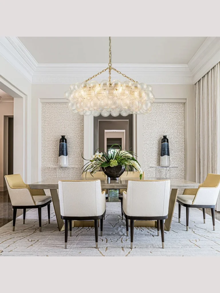 Linear Chandelier Layouts with Shimmering Soap Bubble Glass