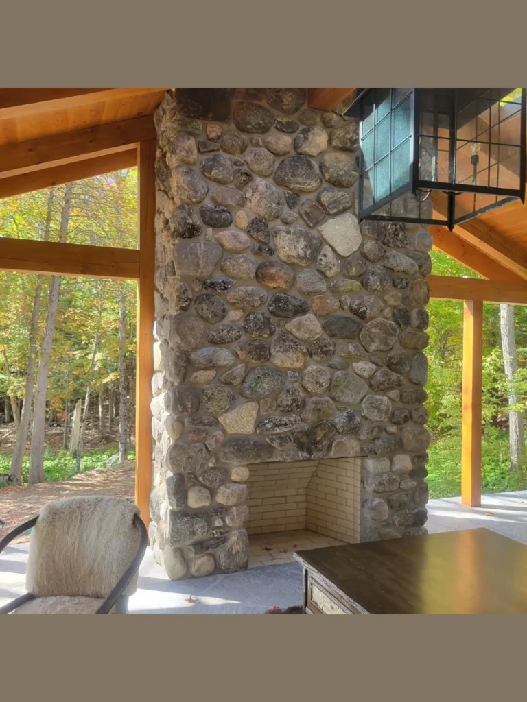 Low Profile Stacked River Rock Hearth Pillars