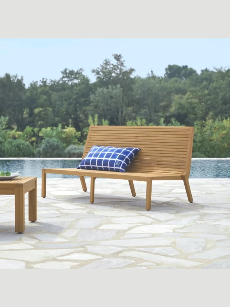 Low Slung Solid Teak Outdoor Benches
