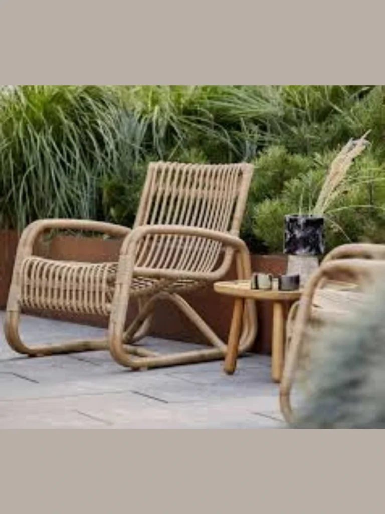 Low Slung Woven Cane Curved Armchairs