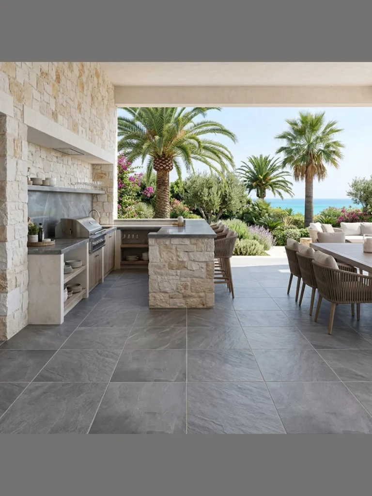 Matt Unfilled Tumbled Limestone Outdoor Kitchen Patios