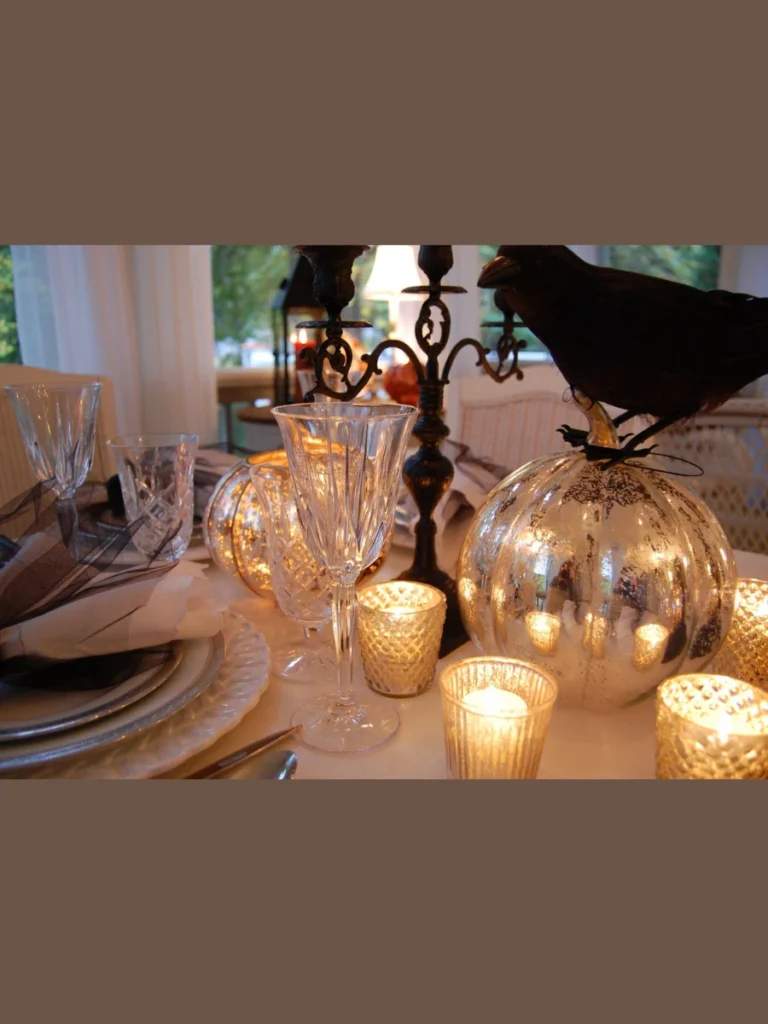 Mercury Glass Gourd and Velvet Ribbon Accents