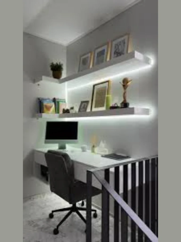 Minimalist Floating Shelves Acting as Ultra Slim Laptop Bars