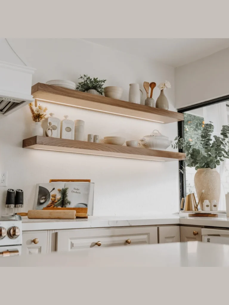 Minimalist Floating Wood Display Shelves with Under