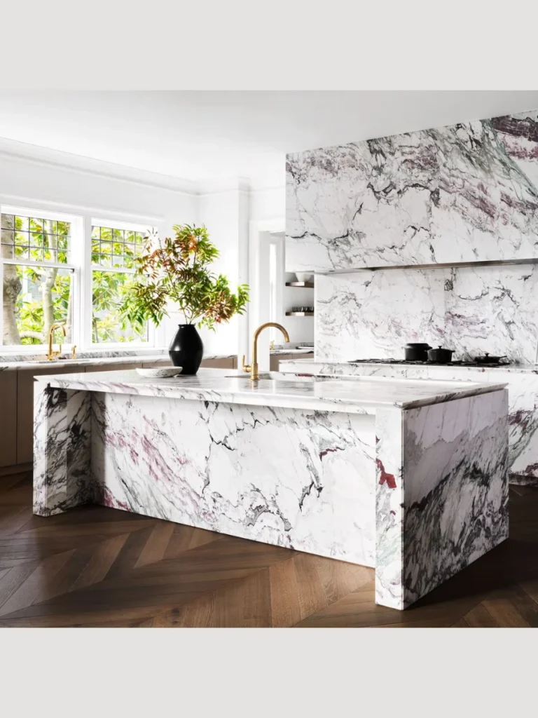 Minimalist Monolithic Kitchen Islands with Waterfall Edges
