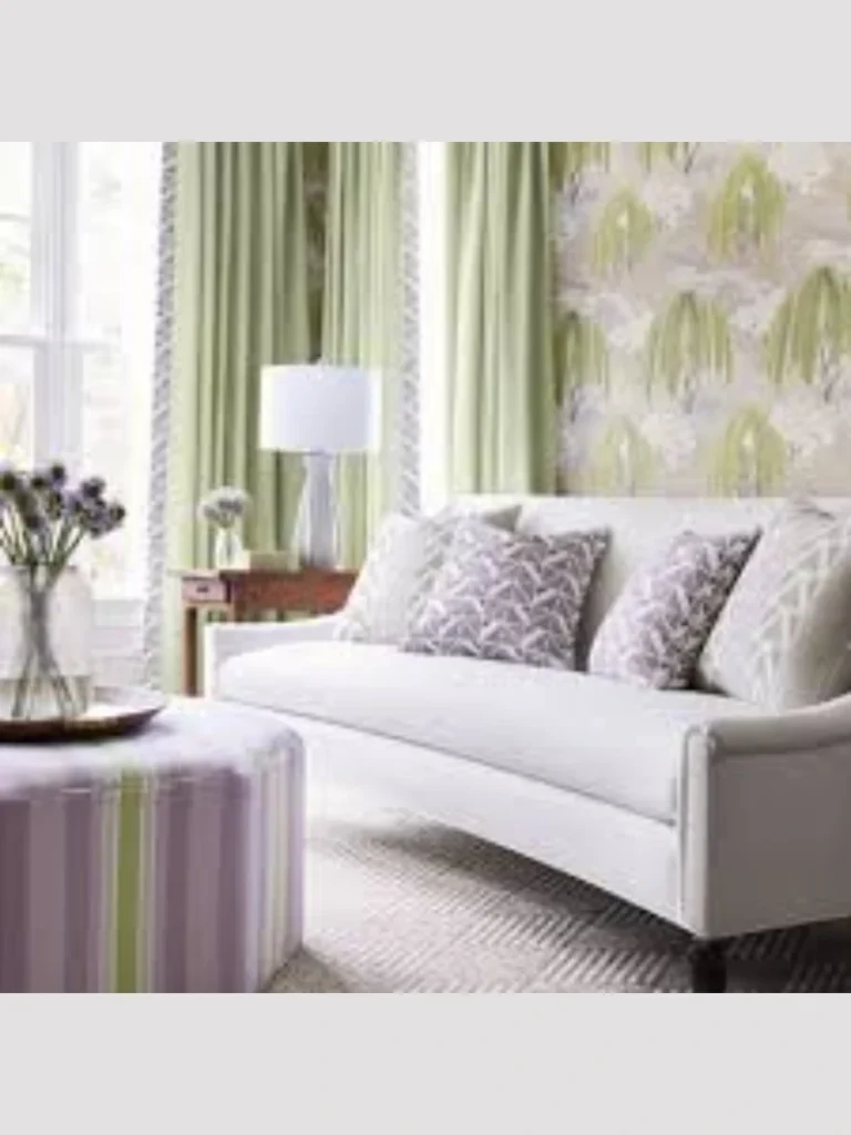 Mix Soft Lavender Ticking Stripes with Crisp White Duck Canvas and a Sage Green Lumbar