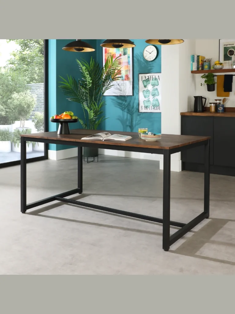 Modern Industrial Steel Frames with Slatted Walnut Tops