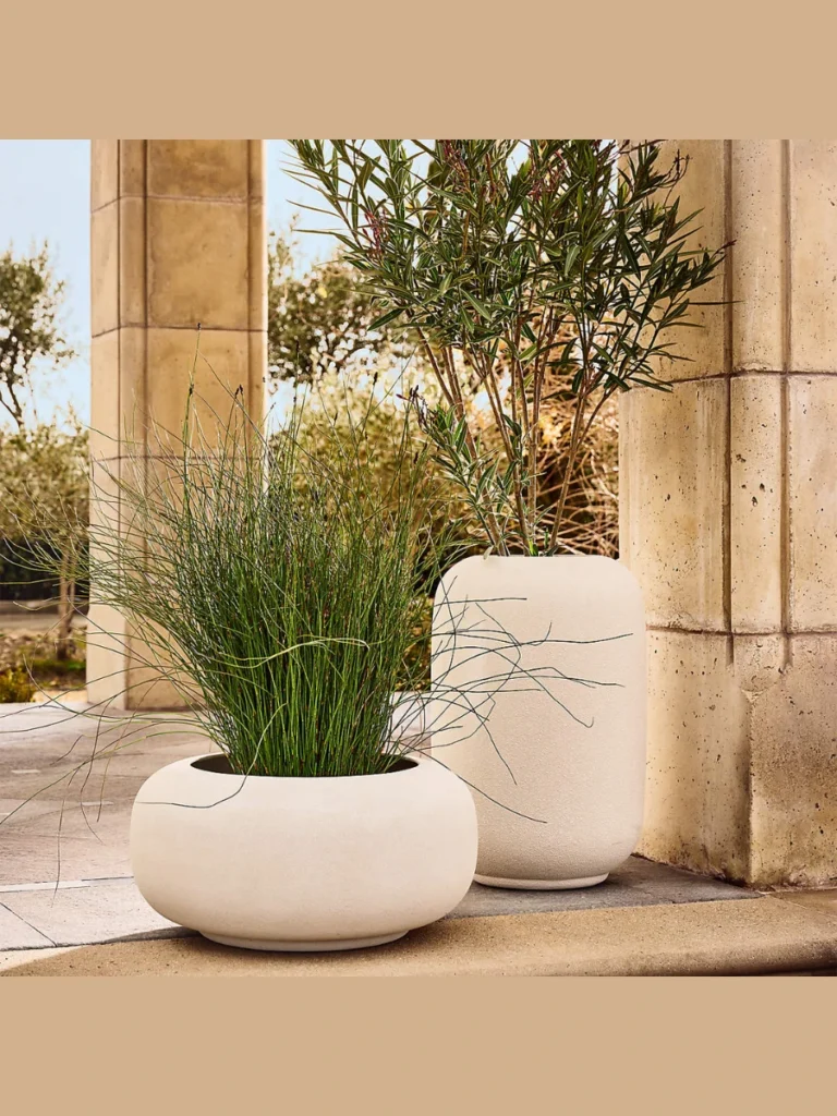Modern Oversized Bone White Cylinder Planters