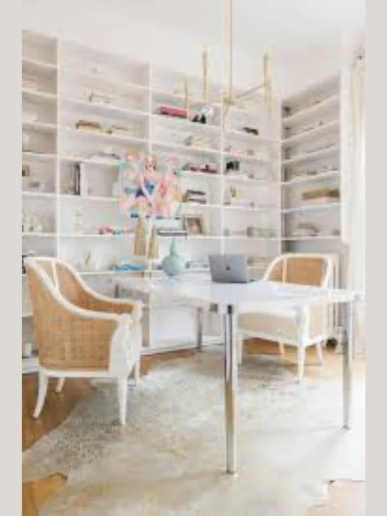 Modern Scandinavian White Desks Separated by Tall Glass Partitions Tables
