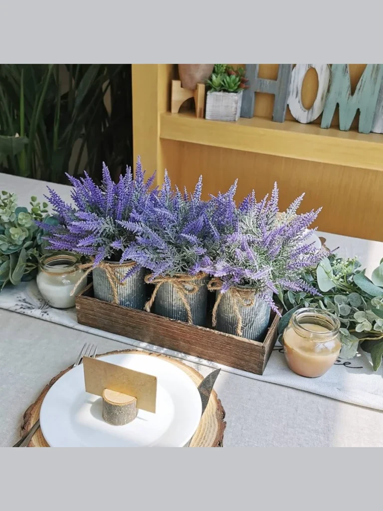 Mount Dual Flat Galvanized Metal Wall Pockets Filled with Faux White Lavender on Trays