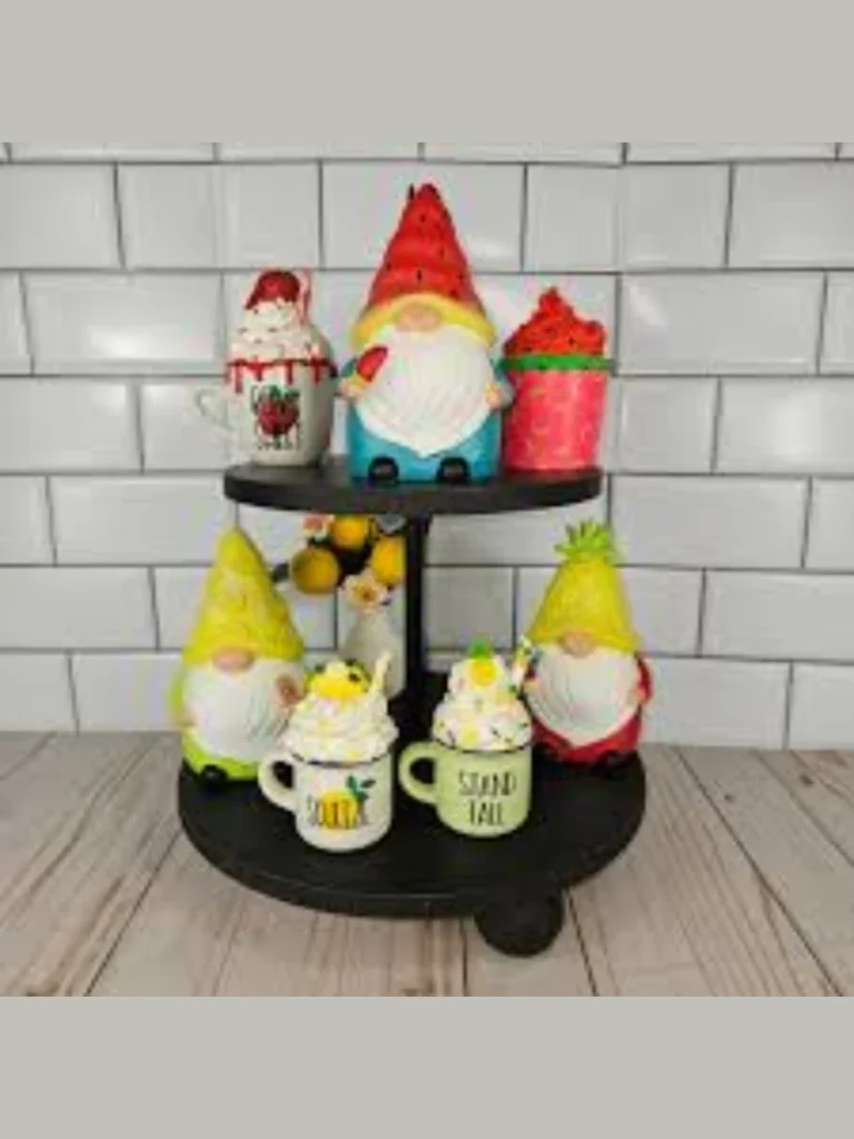 Mount Tiny White Ceramic Gnome Figurines Wearing Bright Pineapple Hat Outfits