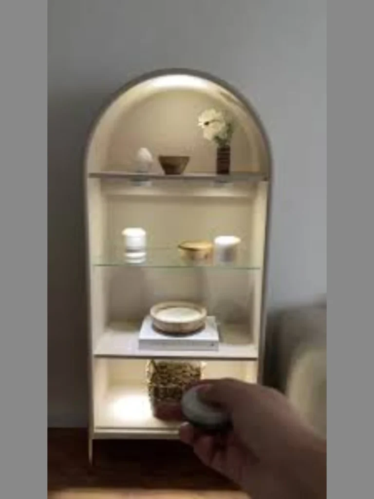 Mount Wireless Battery Powered LED Puck Lights Beneath Shelves to Highlight Clear Vases