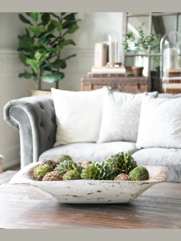 Mount a Shallow Weathered Wood Dough Bowl Filled with Smooth Polished River Stones