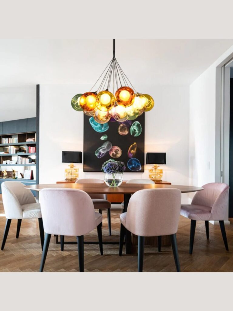 Multi Light Cluster Pendants with Rainbow Pearlescent Globes