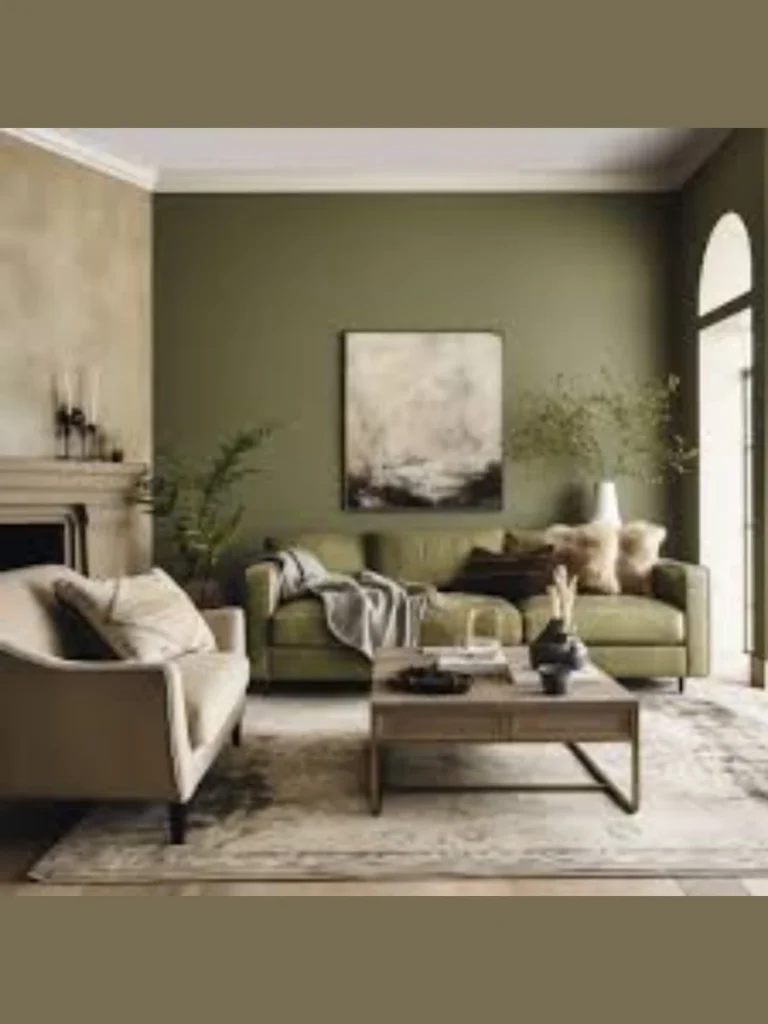 Muted Olive Green Weave With Cream Abstract Patterns