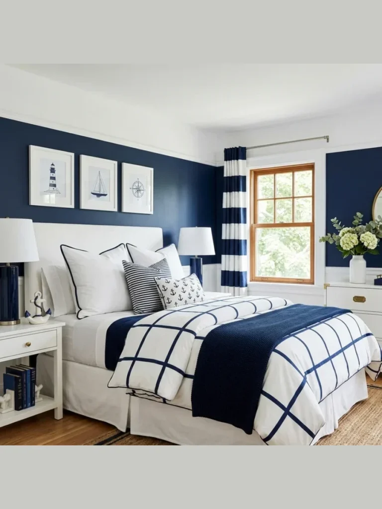 Navy Blue Gingham Cotton Valances
