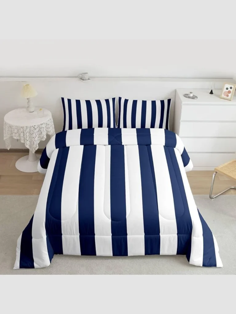 Navy and White Striped Seersucker Comforters