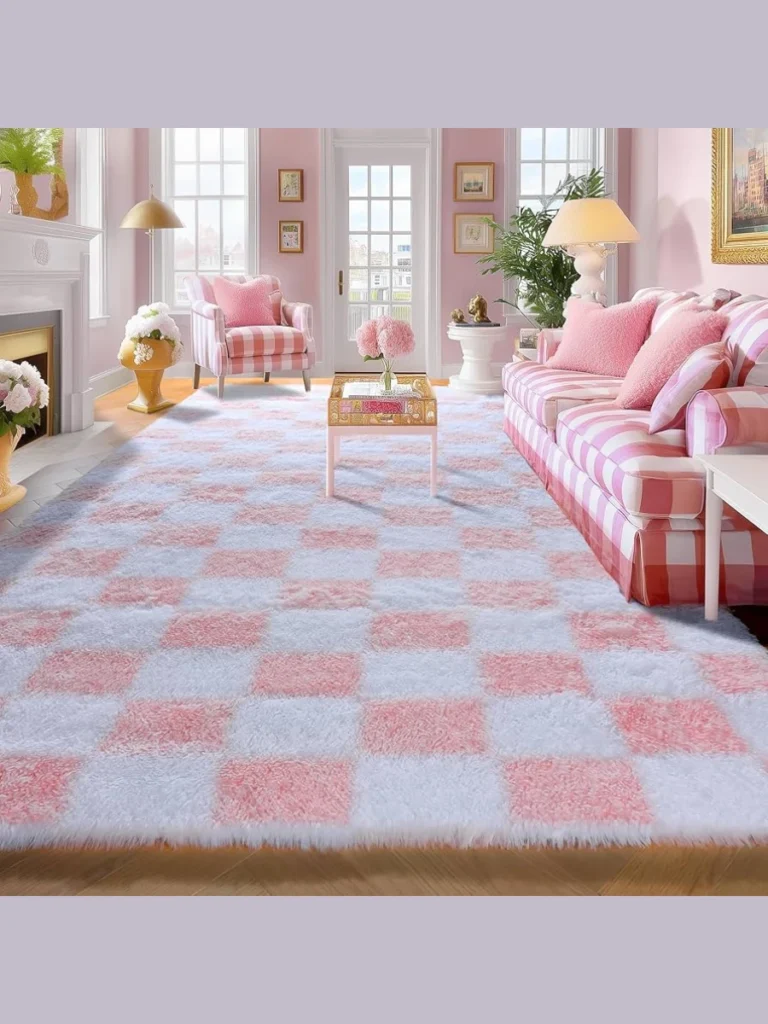 Neon Pink and White Checkered Floor Runners