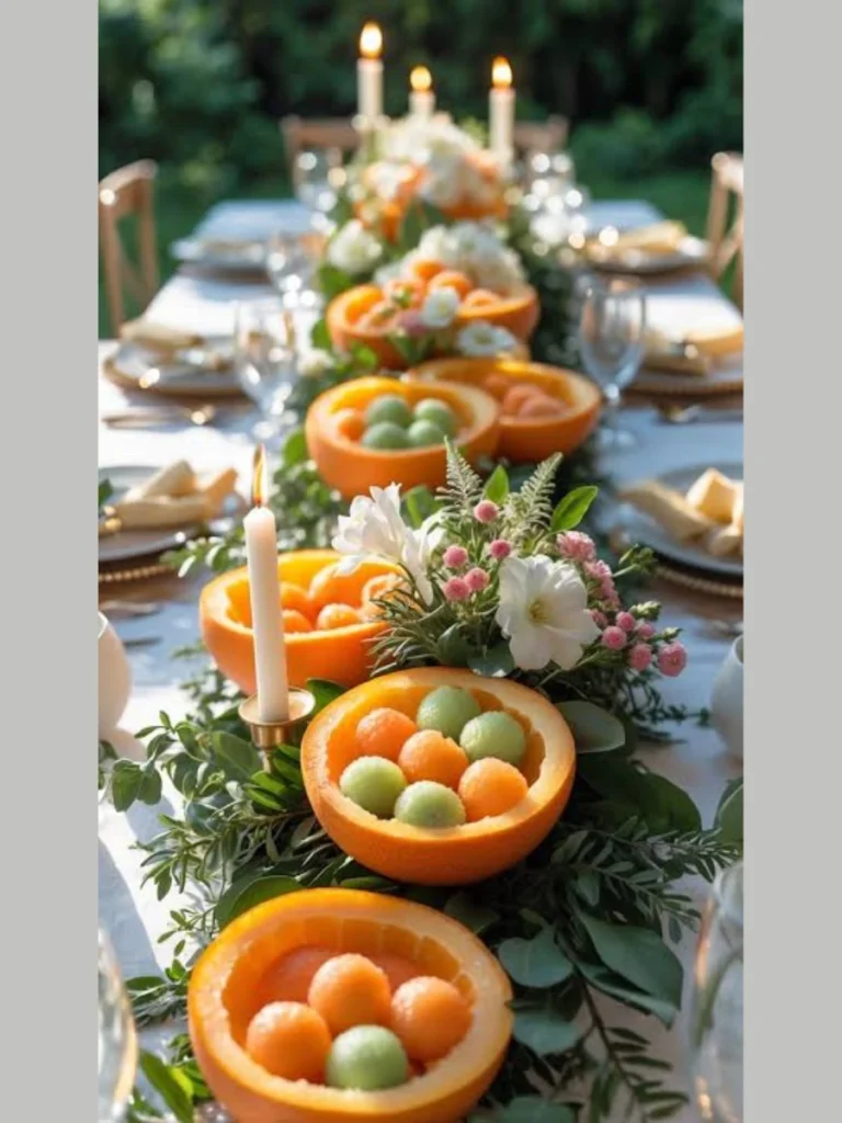 Vibrant Orchard Fruit and Amber Glass Groupings