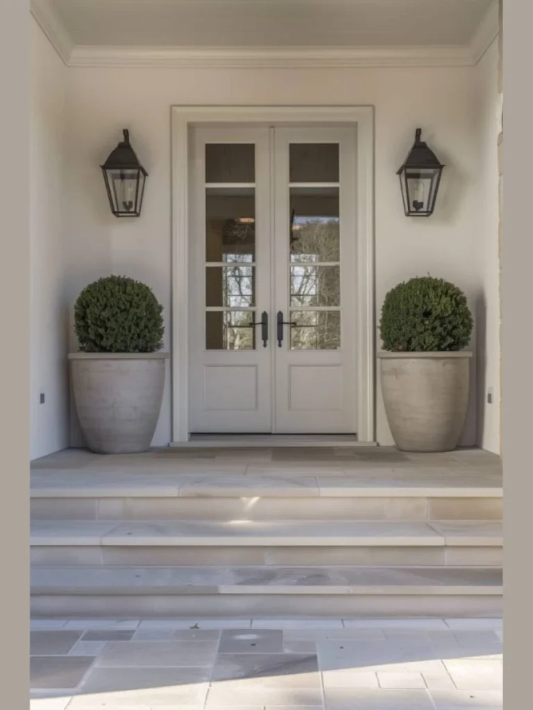 Oversized Matte White Ceramic Front Door Planters