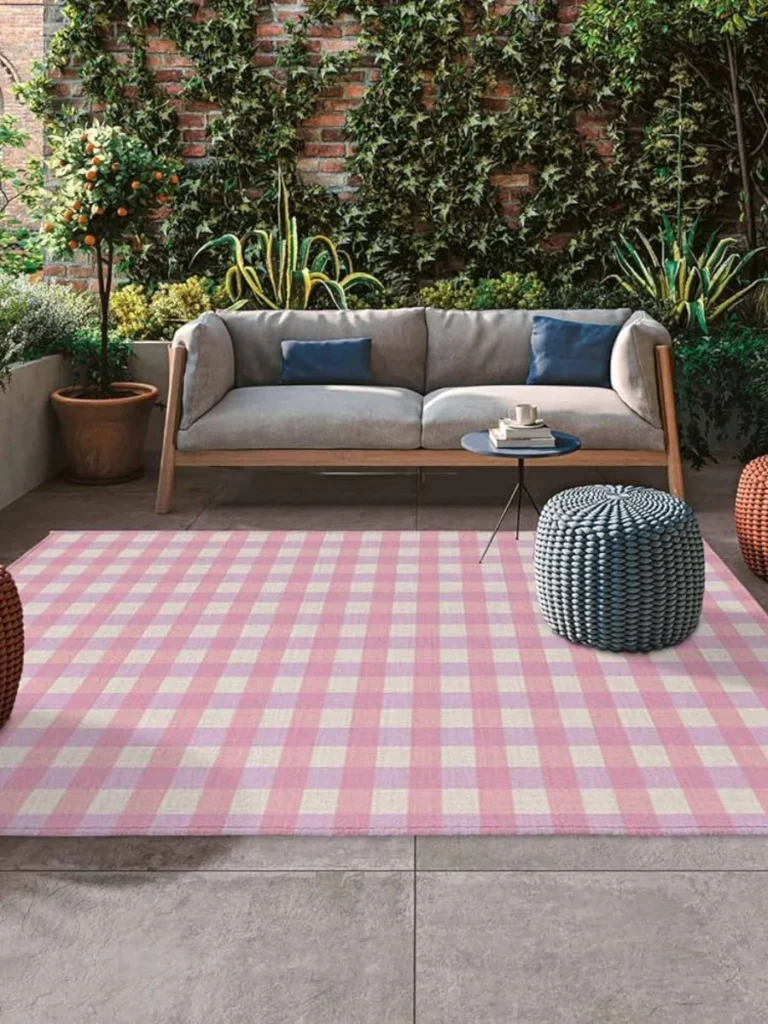 Pastel Gingham Print Outdoor Area Rugs