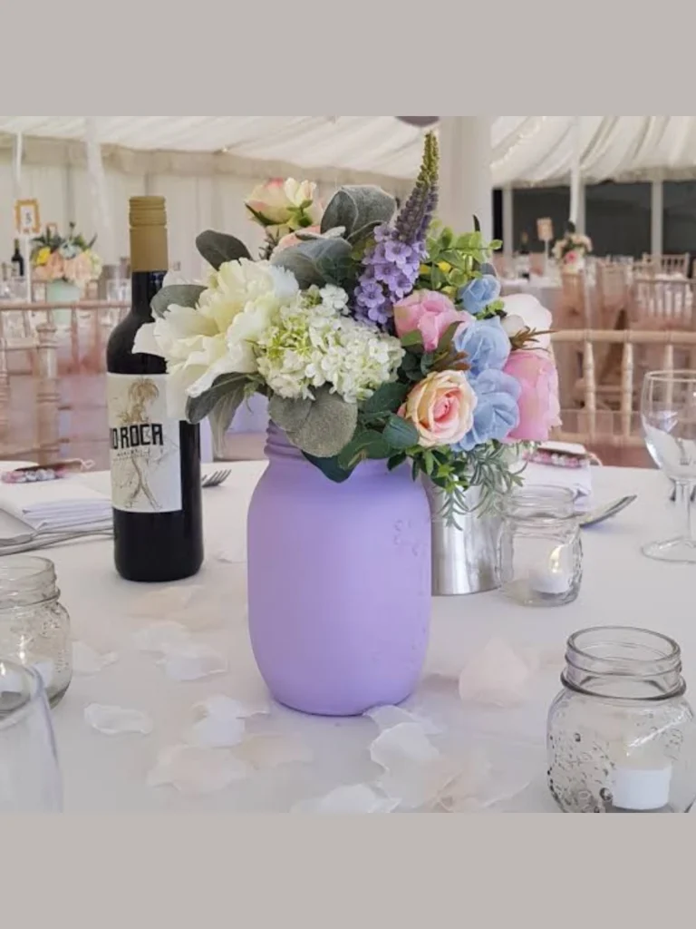 Pastel Painted Mason Jars with Lilac Sprigs