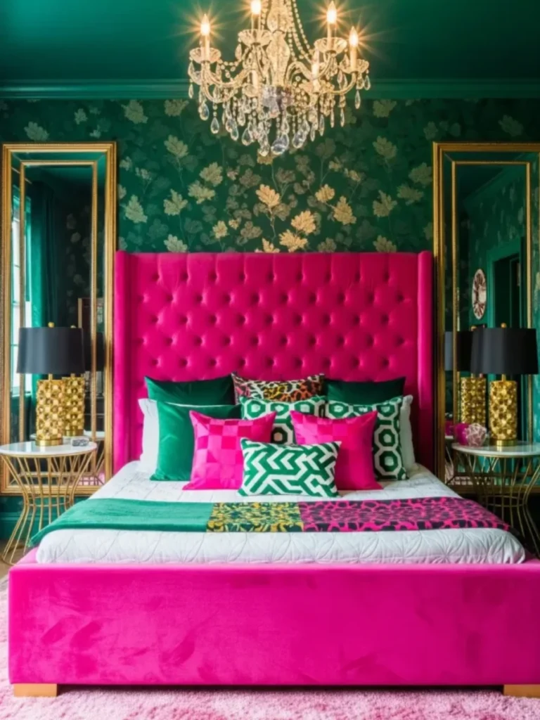 Pink and Kelly Green Color Block Pillows
