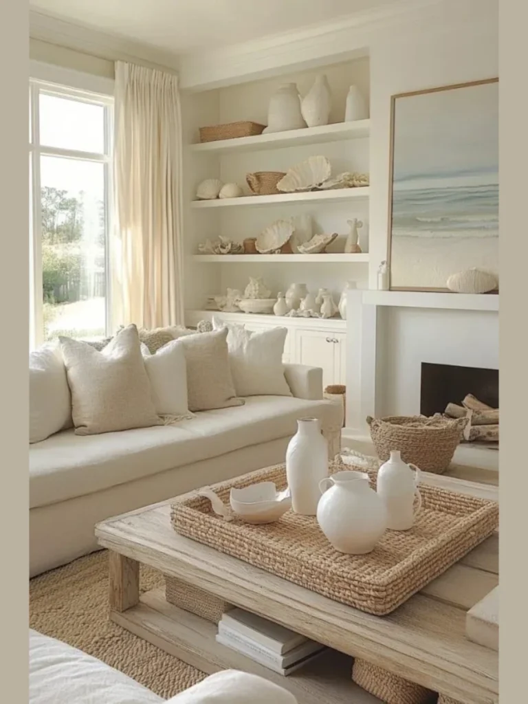 Place Faux White Coral Pieces on Bookshelves