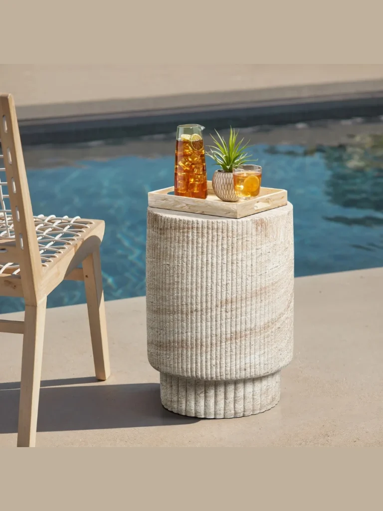 Place a Solid Travertine Side Table Between Sun Lounges