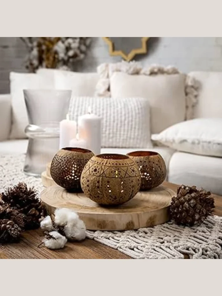 Polished Coconut Shell Decorative Candle Bowls
