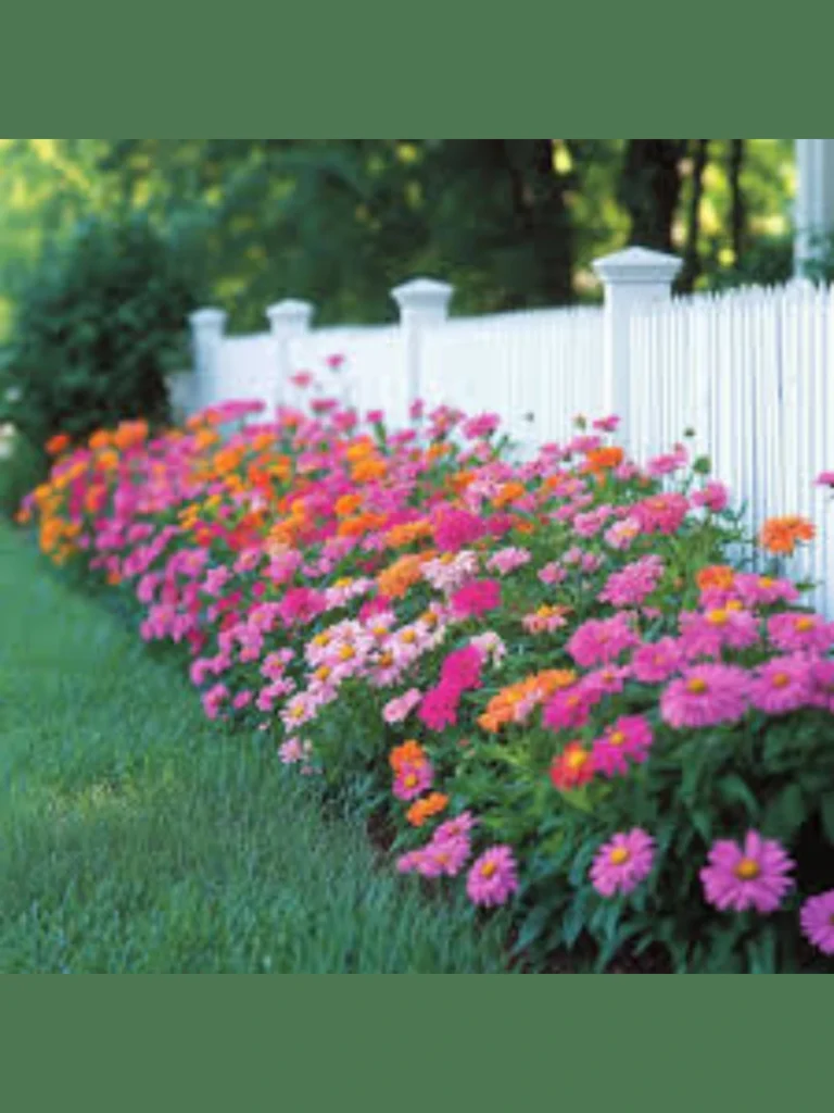 Position Rich Pink Zinnias Inside a Distressed White Wood Picket Fence Box Vessel