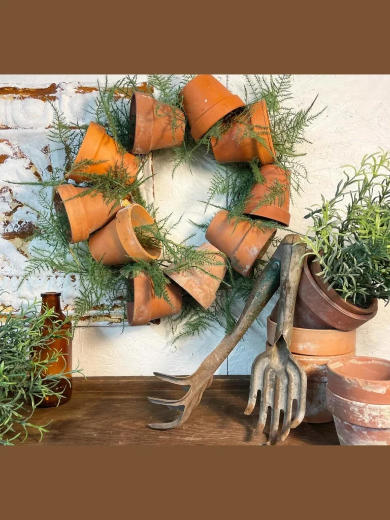 Position Three Faux Terracotta Clay Pots Filled with Faux Herbs onto a Hanging Wood Board