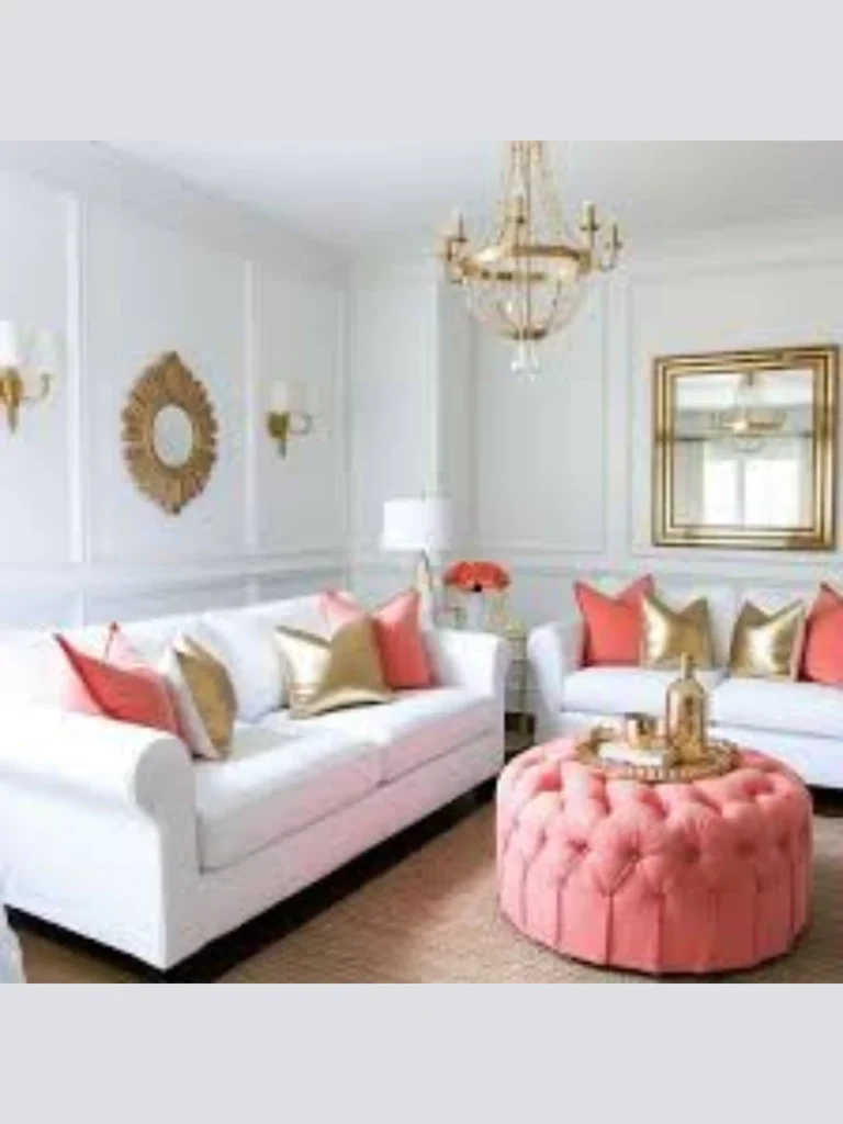 Position a Bright Coral Ottoman as a Flexible Accent Piece