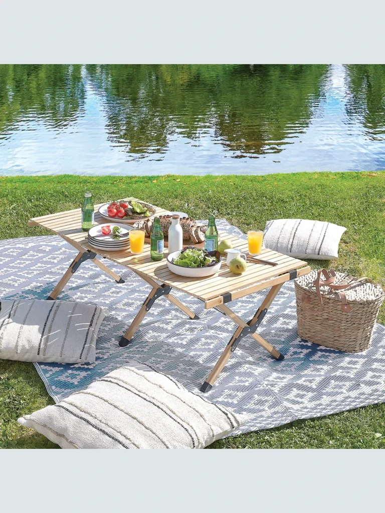 Position a Low Profile Roll Up Bamboo Table for Stable Drink Management
