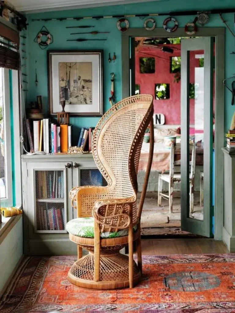 Position an Open Weave Natural Rattan Peacock Chair Near a Sunny Bedroom Window