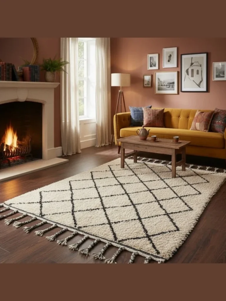 Rich Rust Colored Foundation With Faded Denim Antique Rugs