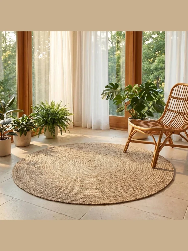 Round Woven Jute Area Rugs for Visual Grounding