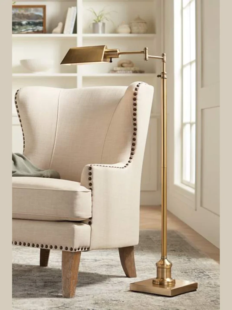 Route a Adjustable Brass Pharmacy Floor Lamp Behind Your Seating Layout