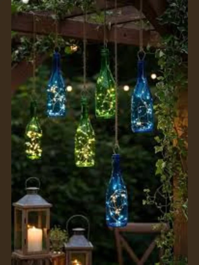 Route a Short Strand of Battery Powered Wire Fairy Lights Around an Old Glass Milk Bottle